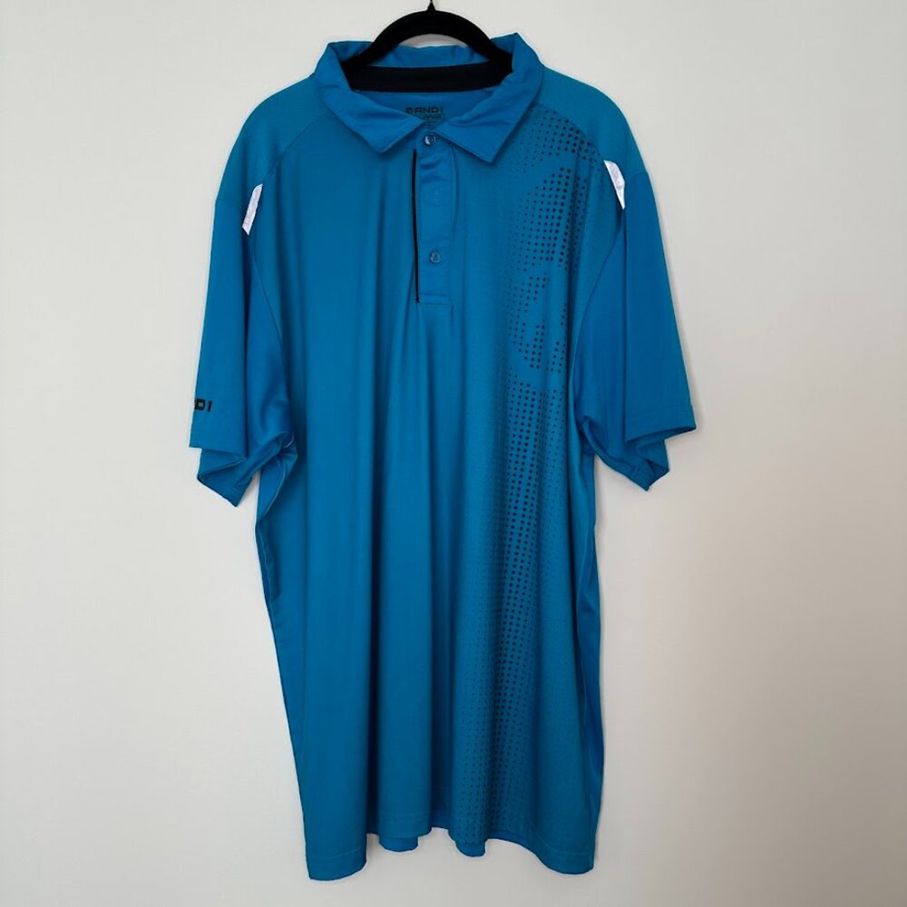 And1 Men's Polo Bright Blue Collared Polo Golf Shirt- Size 2XL